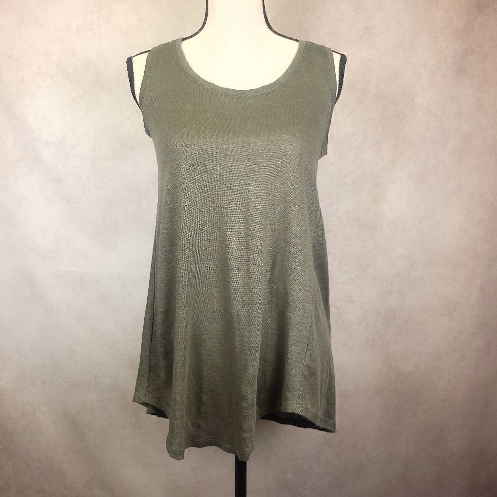 Tahari Green Linen Sleeveless Top Size XS